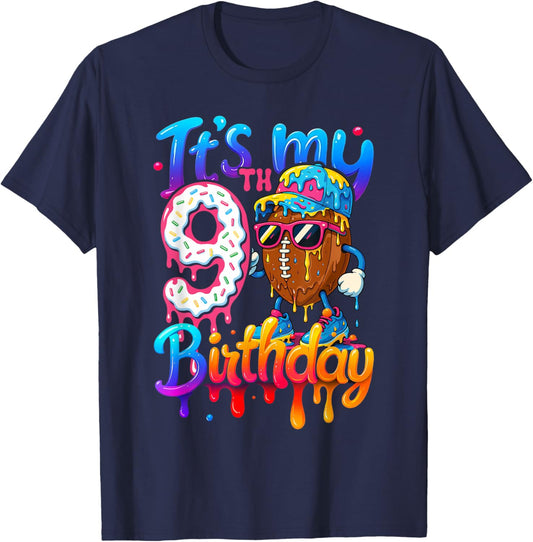 It's My 9th Birthday Football Ice Cream Drip T-Shirt - T-Shirt | Navy