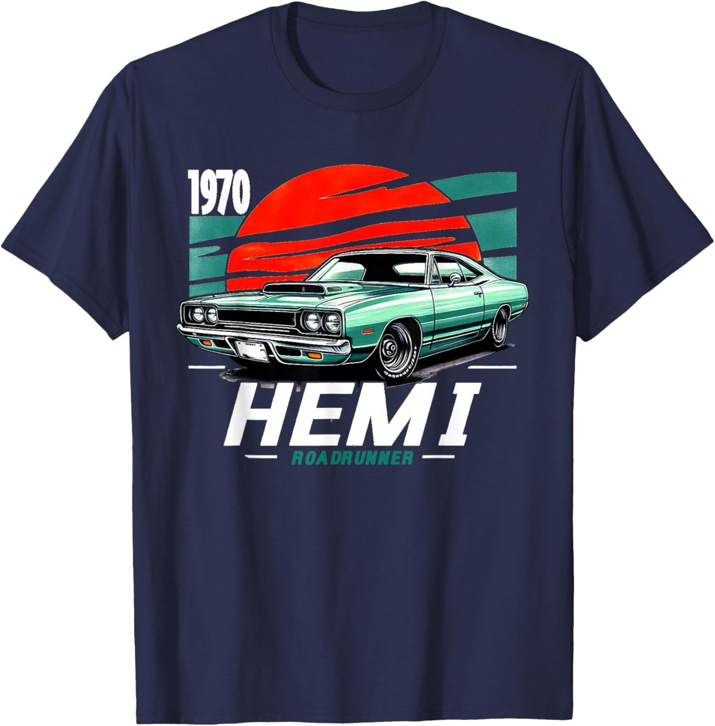 1970 70 Hemi Roadrunner Classic Vintage Old Car USA Flag T-Shirt - T-Shirt | Navy