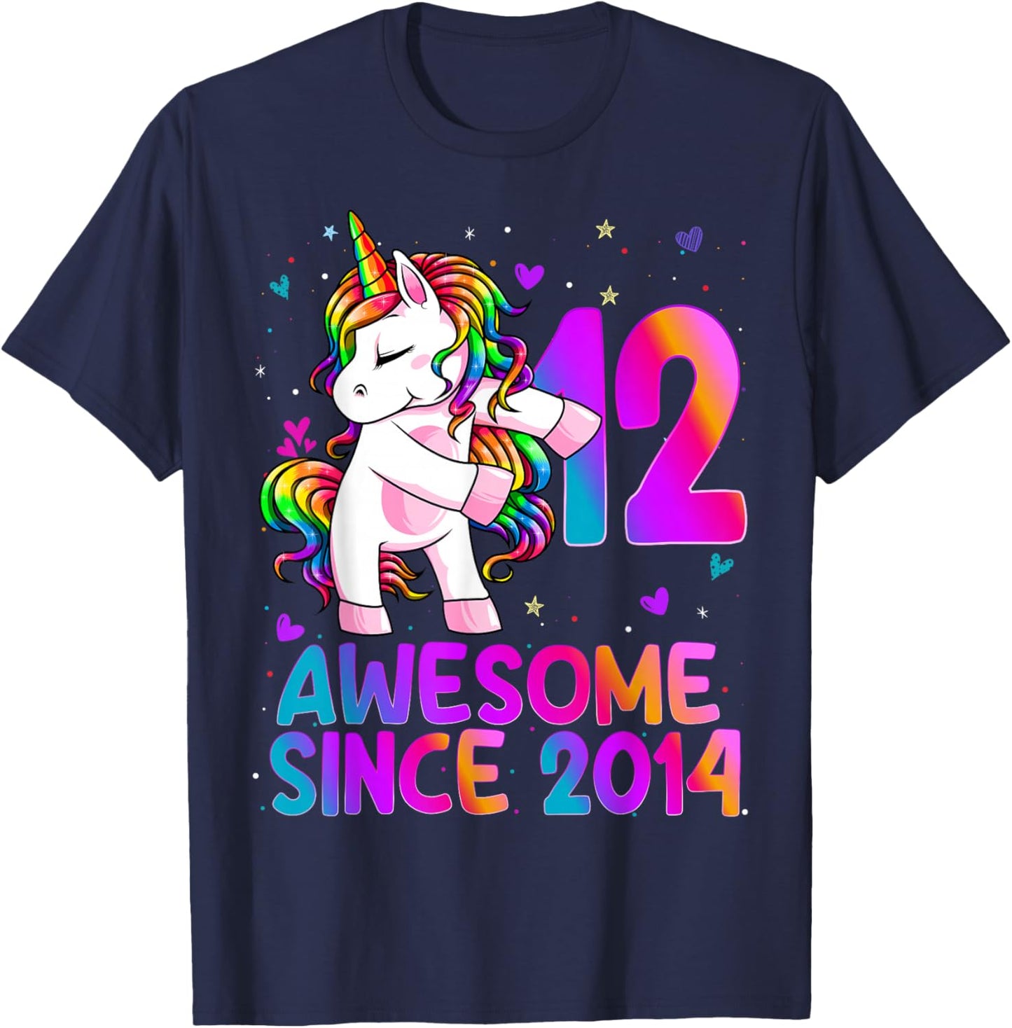 12 Year Old Girl Awesome Since 2014 12th Birthday Girl T-Shirt - T-Shirt | Navy