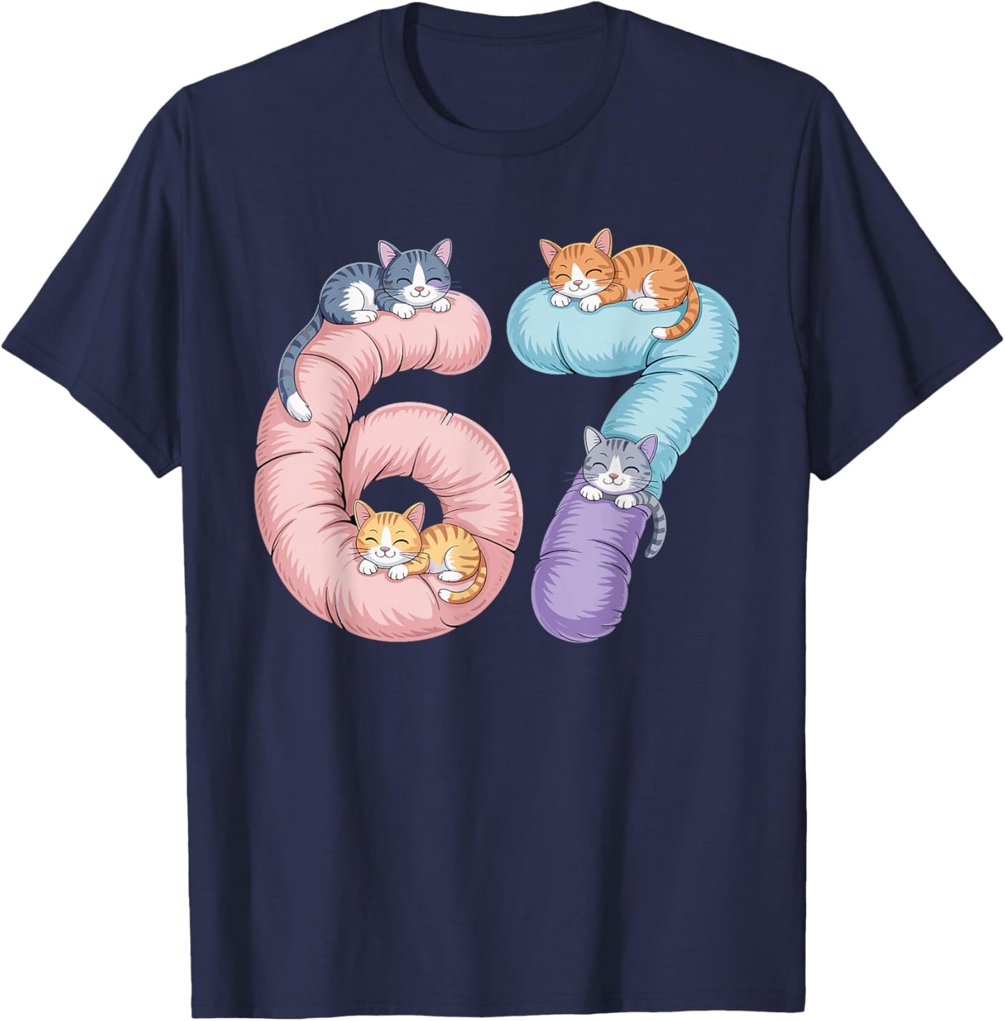 Cute 67 Cat Meme Design T-Shirt - T-Shirt | Navy