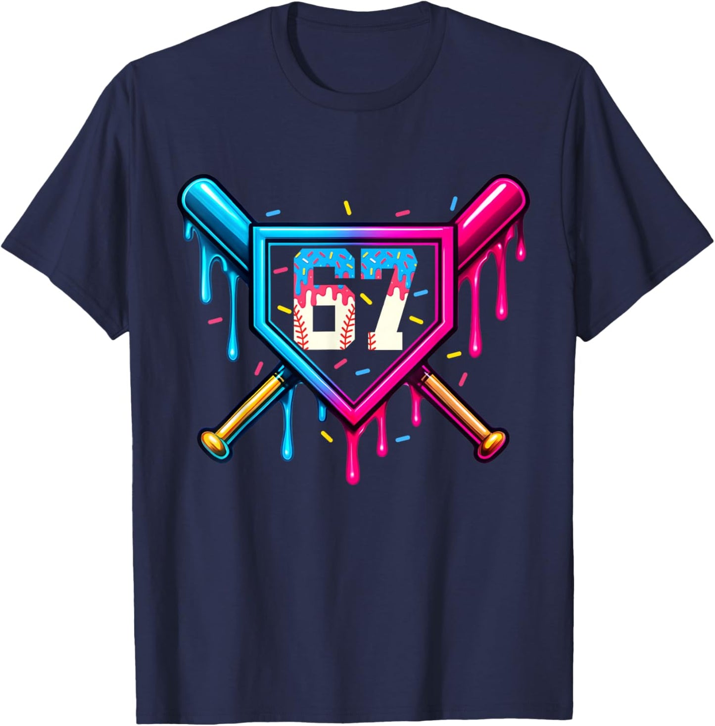 67 Ice Cream Drip Meme Six Seven Gen Alpha Slang T-Shirt - T-Shirt | Navy