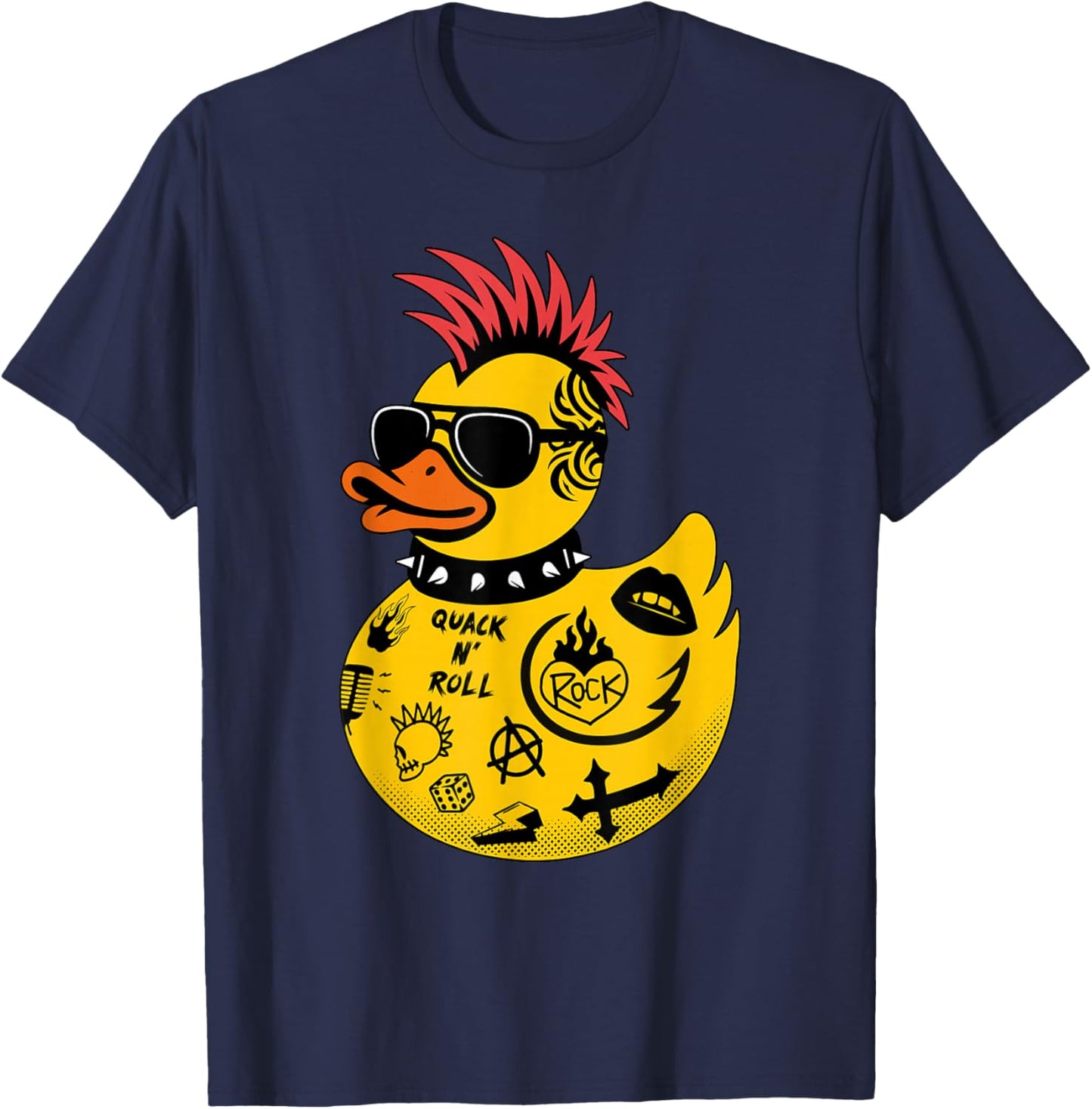 Rock Yellow Rubber Duck Men Women Kids Funny Duck T-Shirt - T-Shirt | Navy