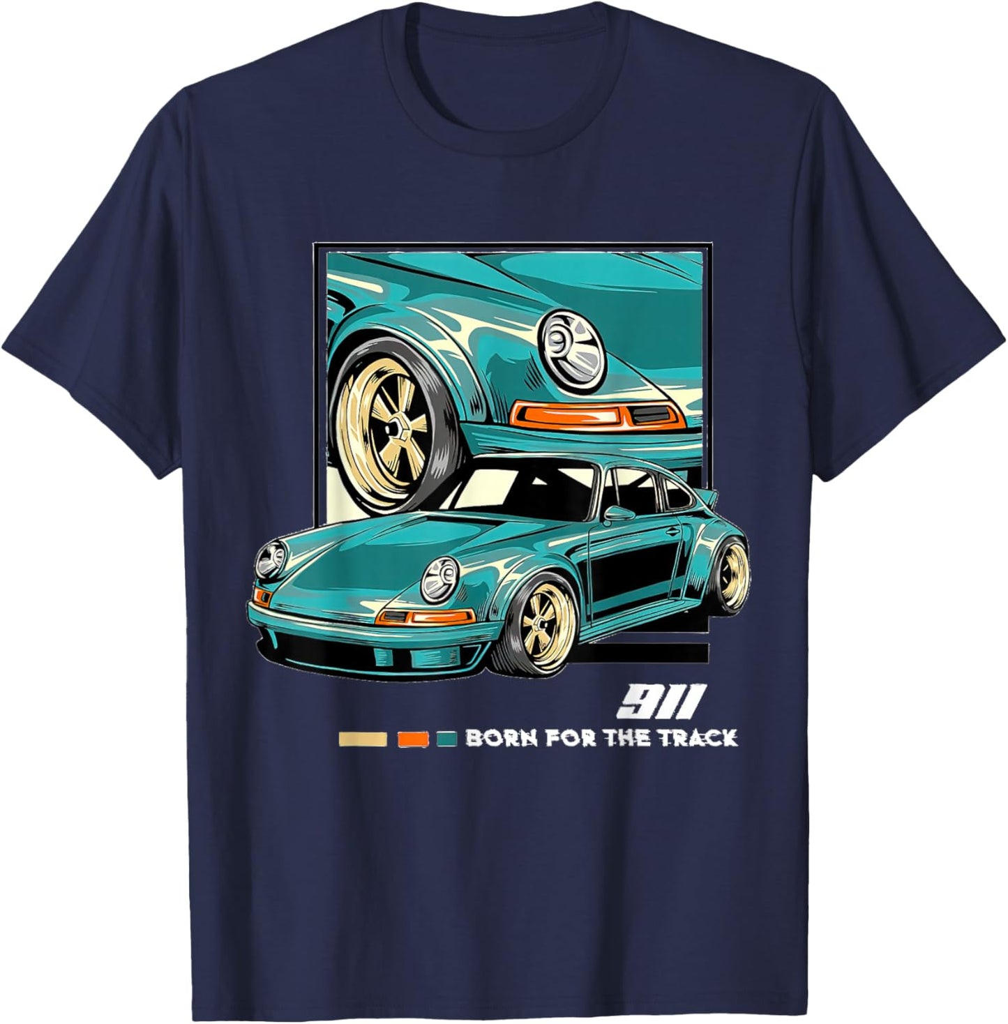 911 GT3 RS Classic Vintage Old Car USA Flag T-Shirt - T-Shirt | Navy