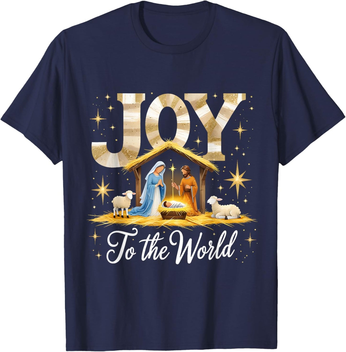 Joy to The World Nativity Scene Christmas T-Shirt - T-Shirt | Navy