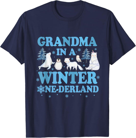 Grandma in a Winter Onederland Birthday Boy Arctic Animals T-Shirt - T-Shirt | Navy