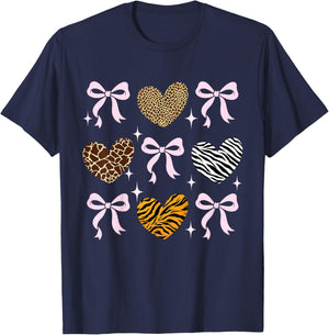 Girls Animal Print Bow Clothes Kids Cheetah Leopard Heart T-Shirt - T-Shirt | Navy