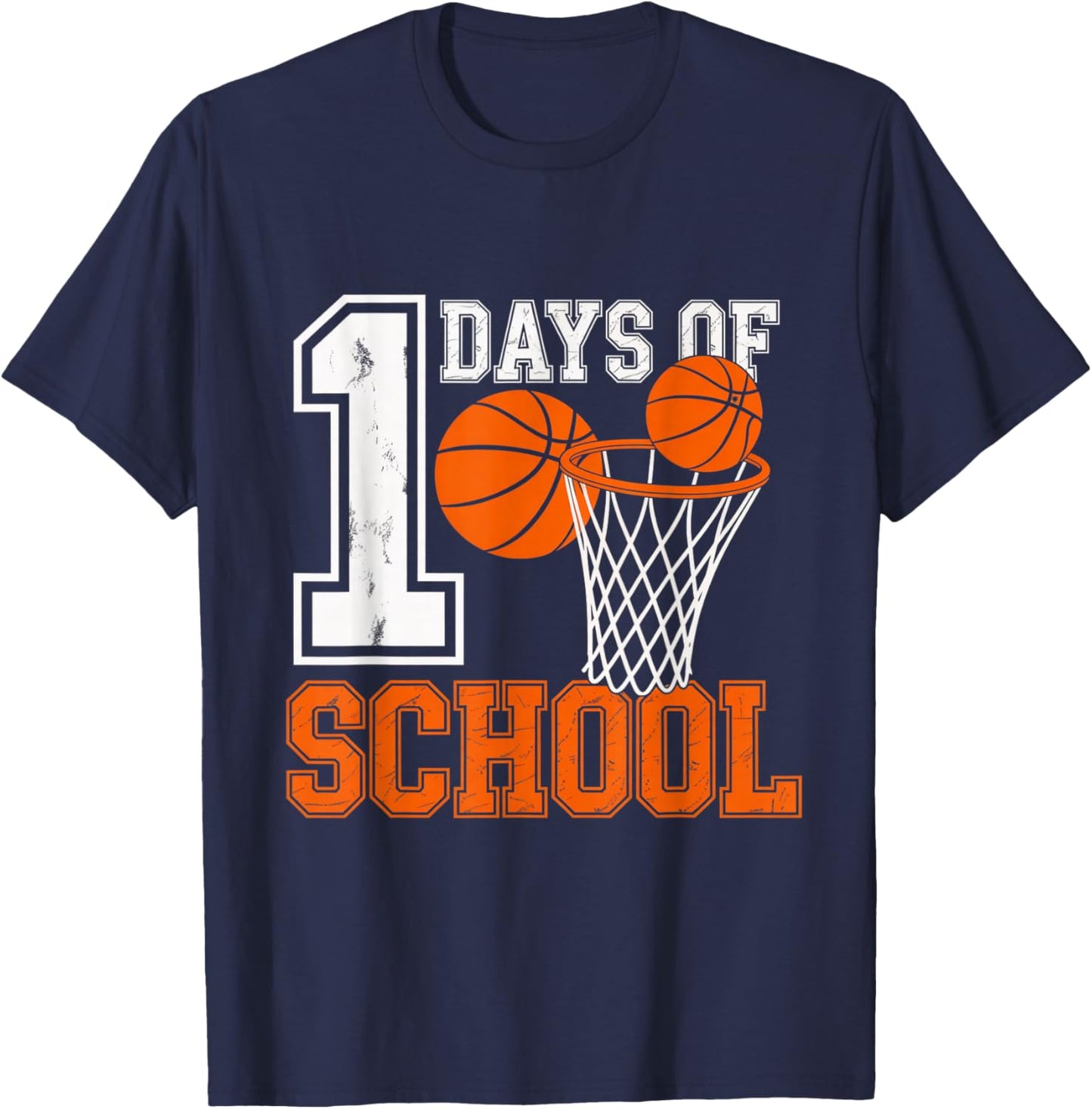 Retro 100 Days School Basketball Kids Hoops Art T-Shirt - T-Shirt | Navy