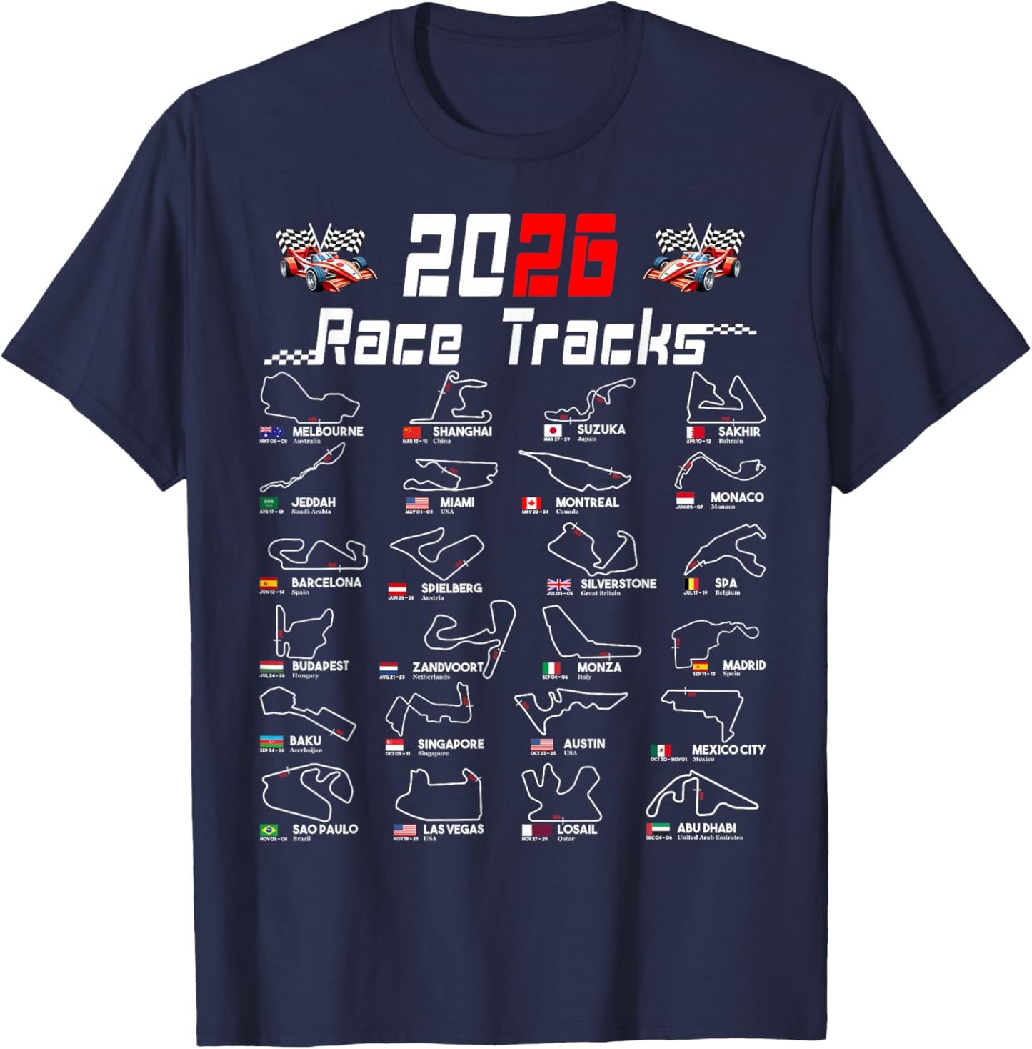 2026 Motorsport Racing Car Schedule T-Shirt - T-Shirt | Navy