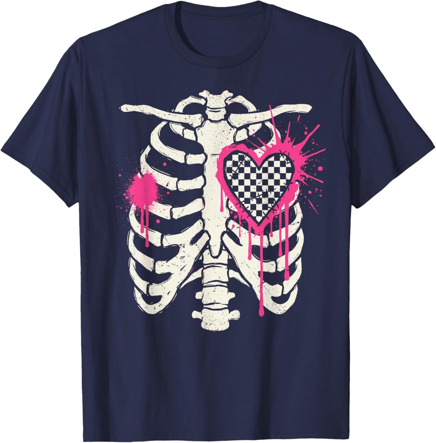 Scenecore Ribs & Heart | Still Emo Y2K 2000s Alt Mall Goth T-Shirt - T-Shirt | Navy