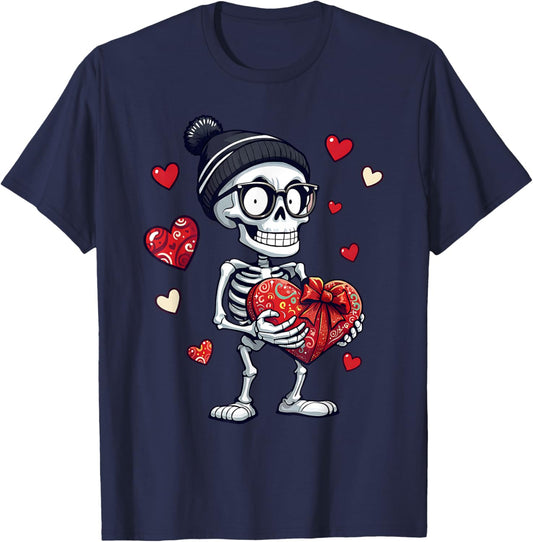 Funny Skeleton Men Women Skeleton Heart Valentines Day T-Shirt - T-Shirt | Navy