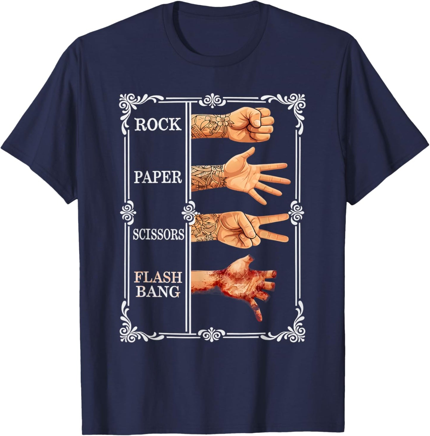 Rock Paper Scissors Flashbang Gamer Meme T-Shirt - T-Shirt | Navy