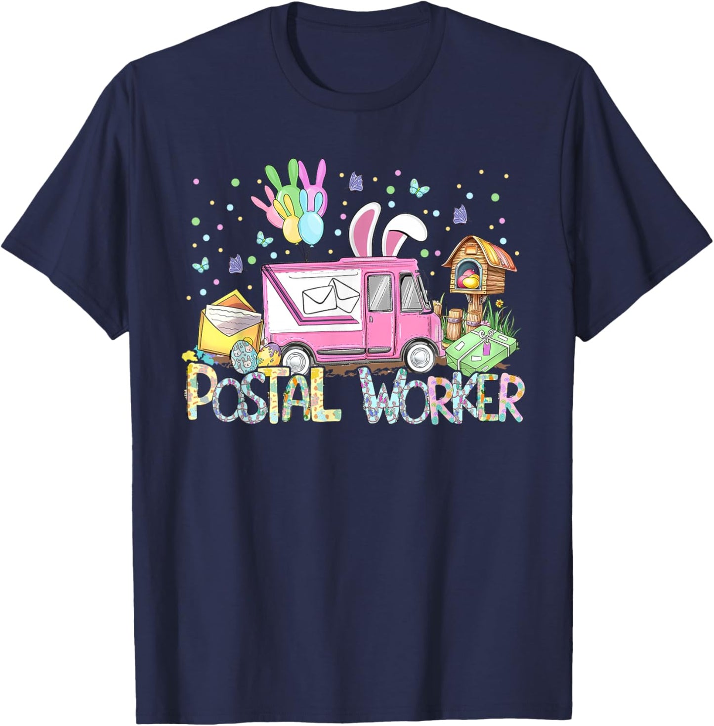 Postal Worker Easter Mail Carrier Easter Bunny Post Office T-Shirt - T-Shirt | Navy