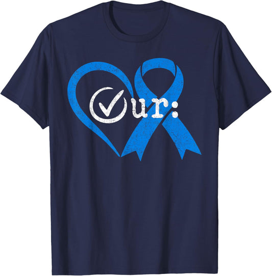 Check Your Colon Blue Ribbon Heart Colon Cancer Awareness T-Shirt - T-Shirt | Navy
