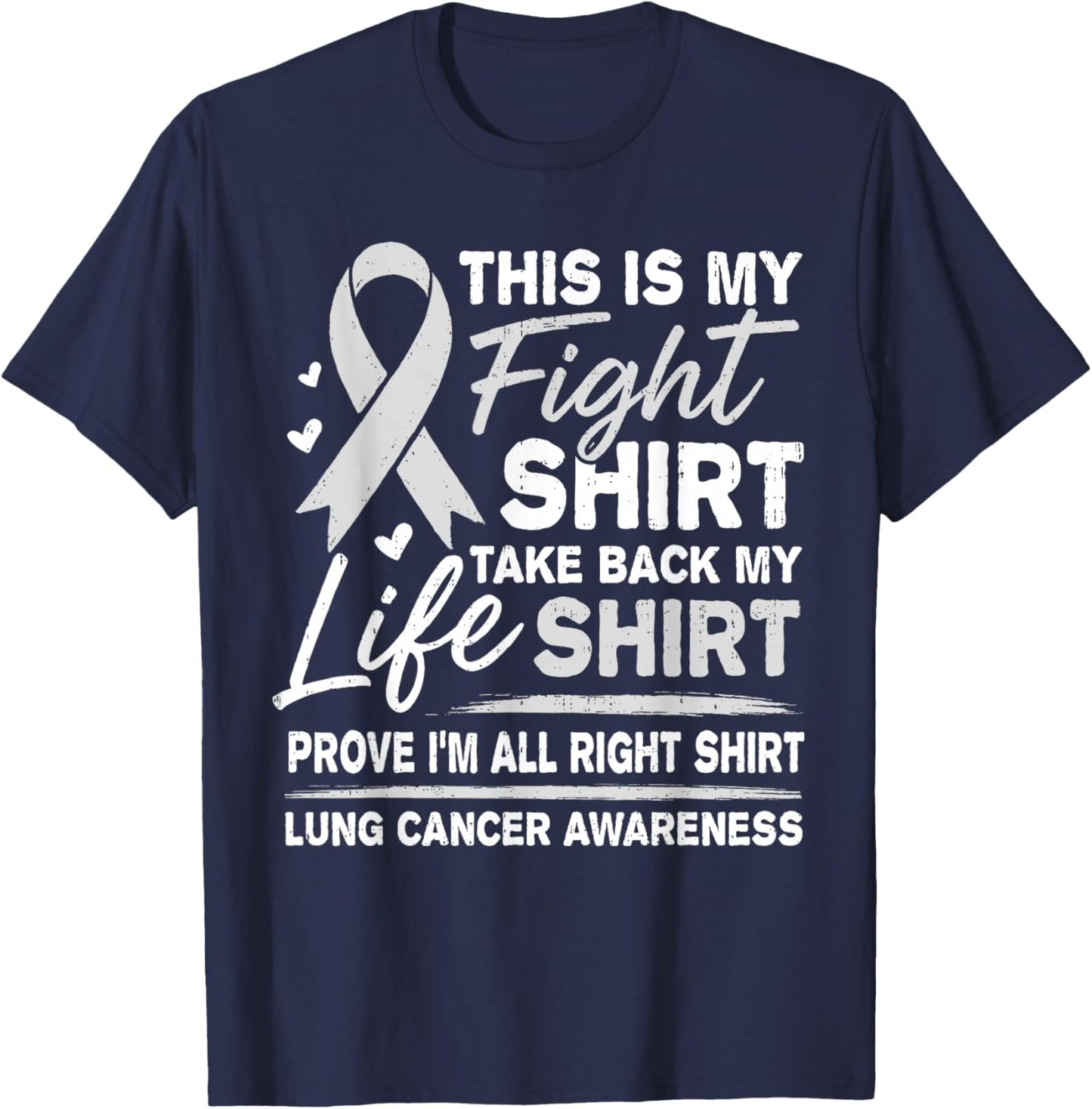 Lung Cancer Awareness White Ribbon Support Men Women Kids T-Shirt - T-Shirt | Navy