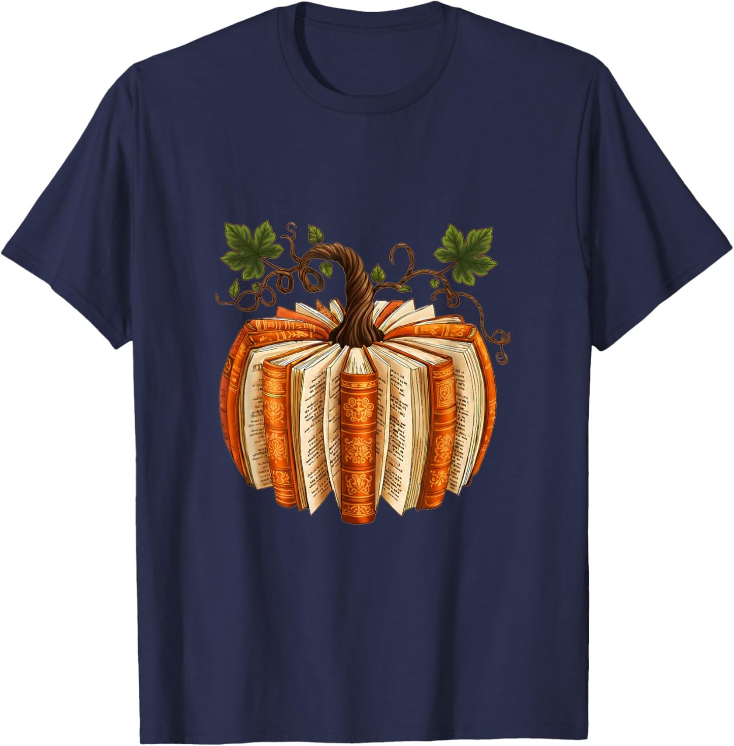 Vintage Pumpkin Books Fall Reading Teacher T-Shirt - T-Shirt | Navy