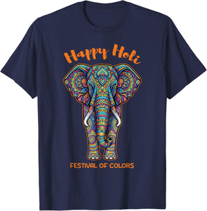 Happy Holi Festival of Colors Colorful Elephant T-Shirt - T-Shirt | Navy