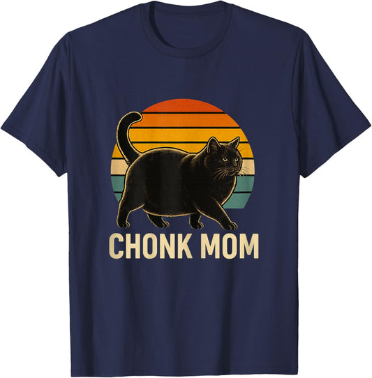 Chonk Cat Mom Scale Meme Funny Retro Style Mommy Cats Memes T-Shirt - T-Shirt | Navy