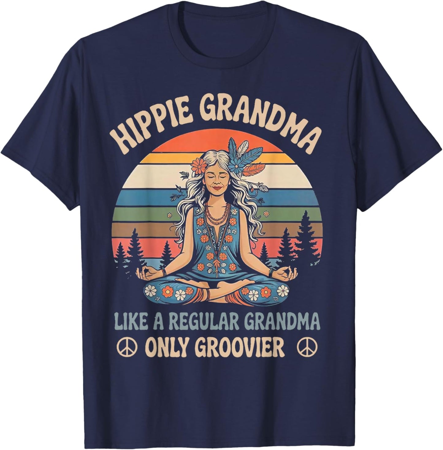Vintage Hippie Grandma Like A Regular Grandma Only Groovier T-Shirt - T-Shirt | Navy