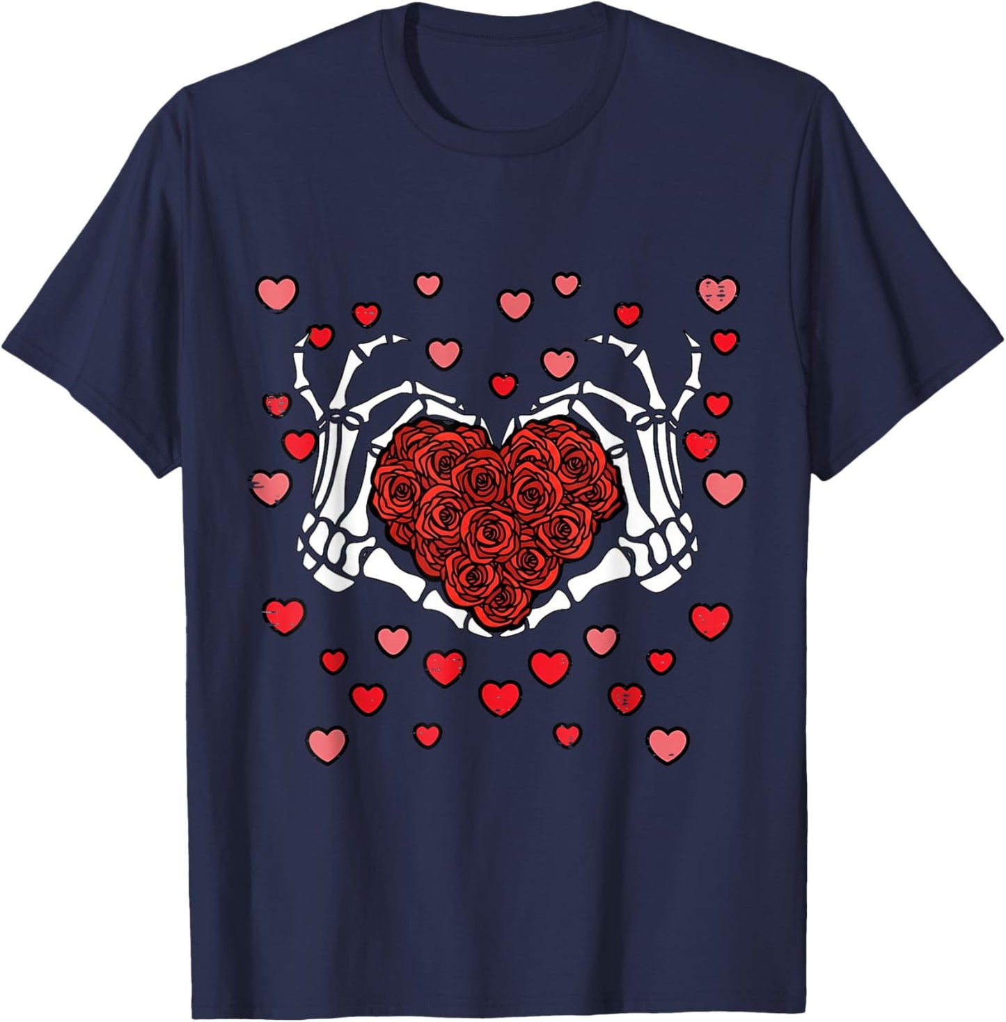 Valentine Skeleton Hand Heart Funny Valentine Love Men Women T-Shirt - T-Shirt | Navy