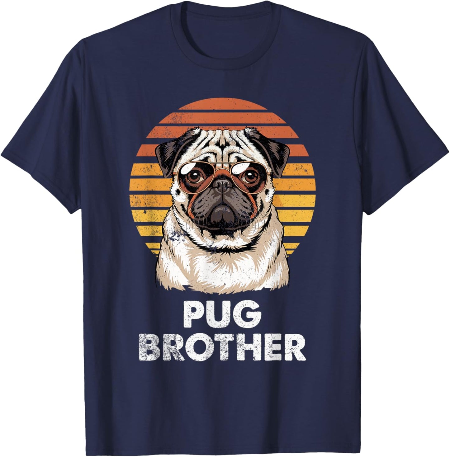 Cool Retro Pug Brother Funny Vintage Dog Owner T-Shirt - T-Shirt | Navy