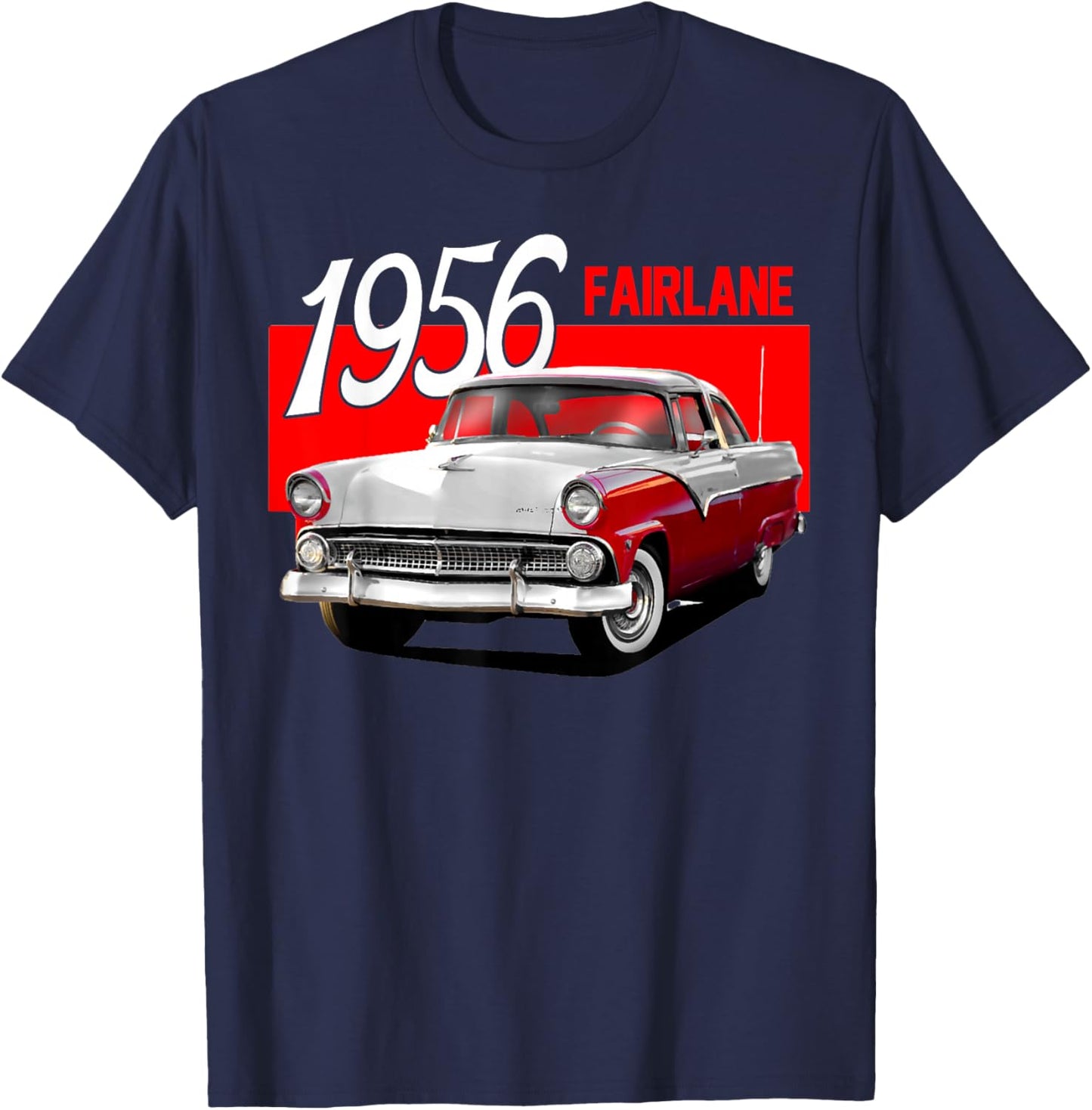1956 56 Fairlane Red Classic Vintage Old Car USA Flag T-Shirt - T-Shirt | Navy