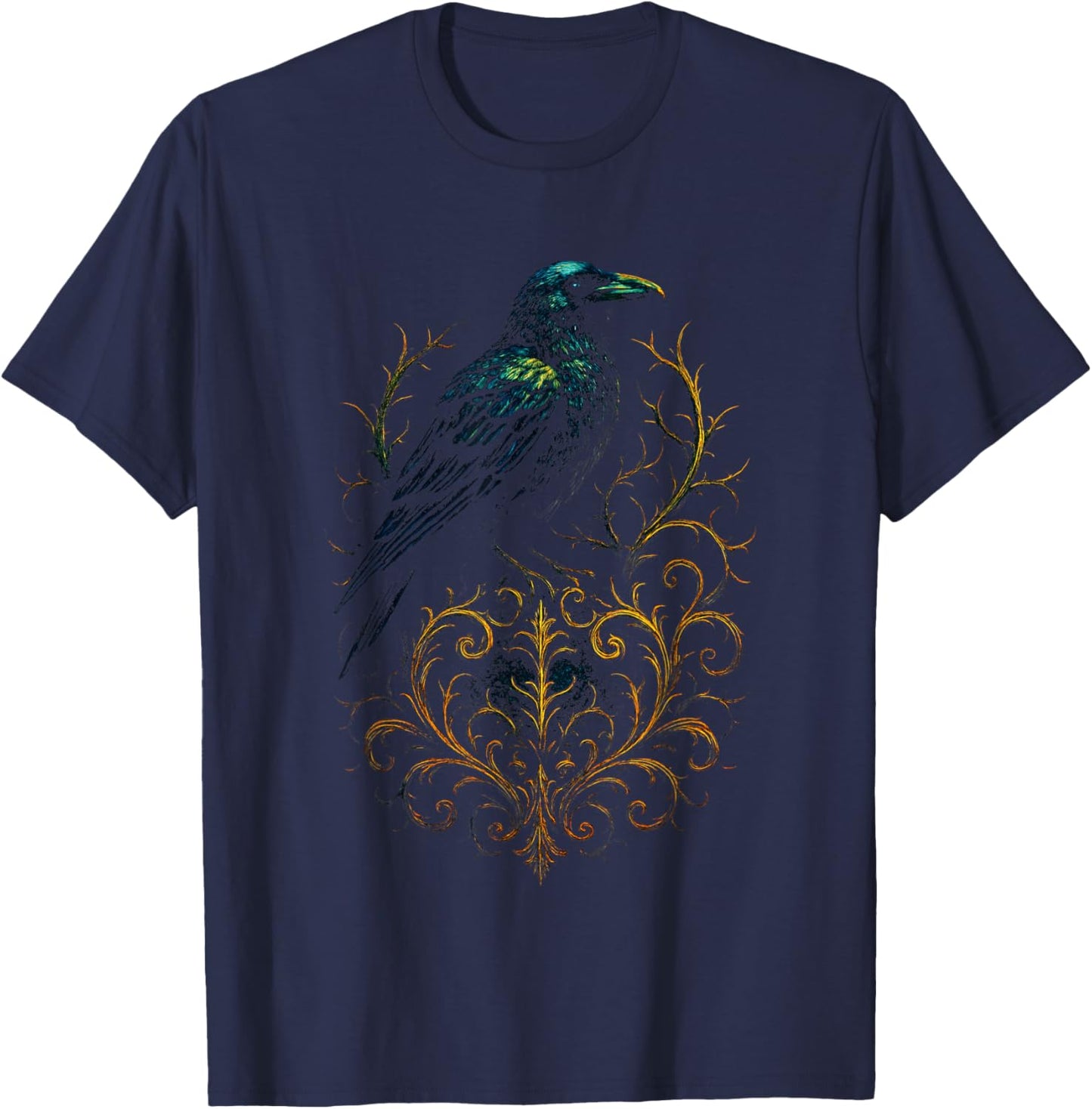 Mystical Raven - Introvert Gothic Fantasy Art T-Shirt - T-Shirt | Navy