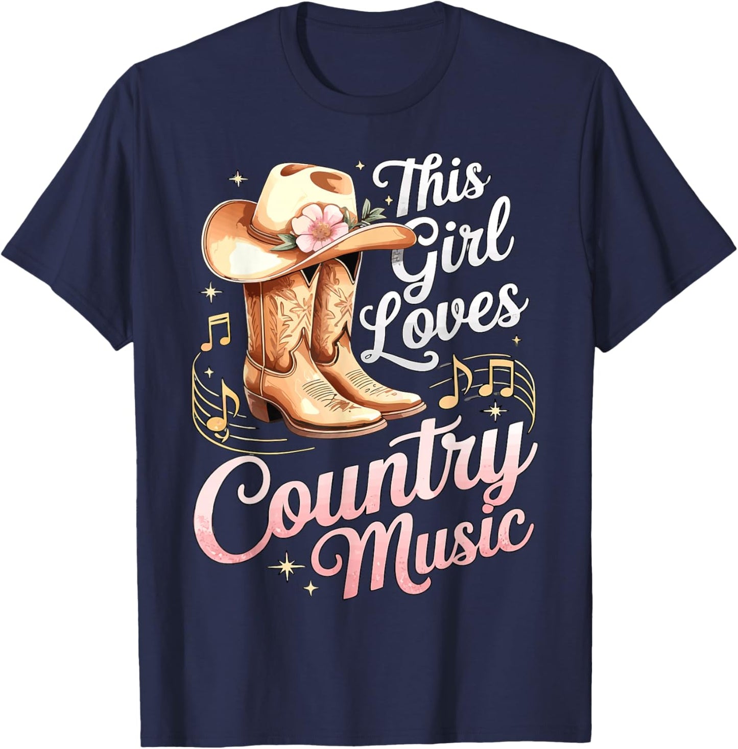 Cowgirl This Girl Loves Country Music T-Shirt - T-Shirt | Navy