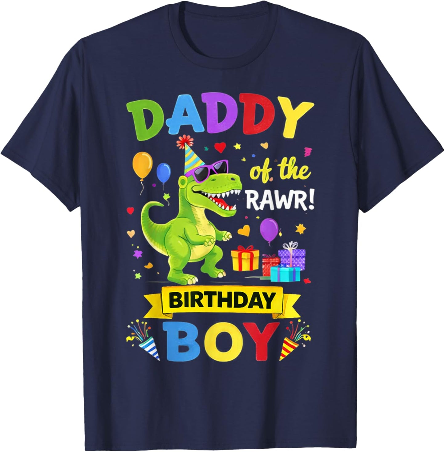Daddy of The Birthday Boy T-Rex Dinosaur Birthday Party T-Shirt - T-Shirt | Navy