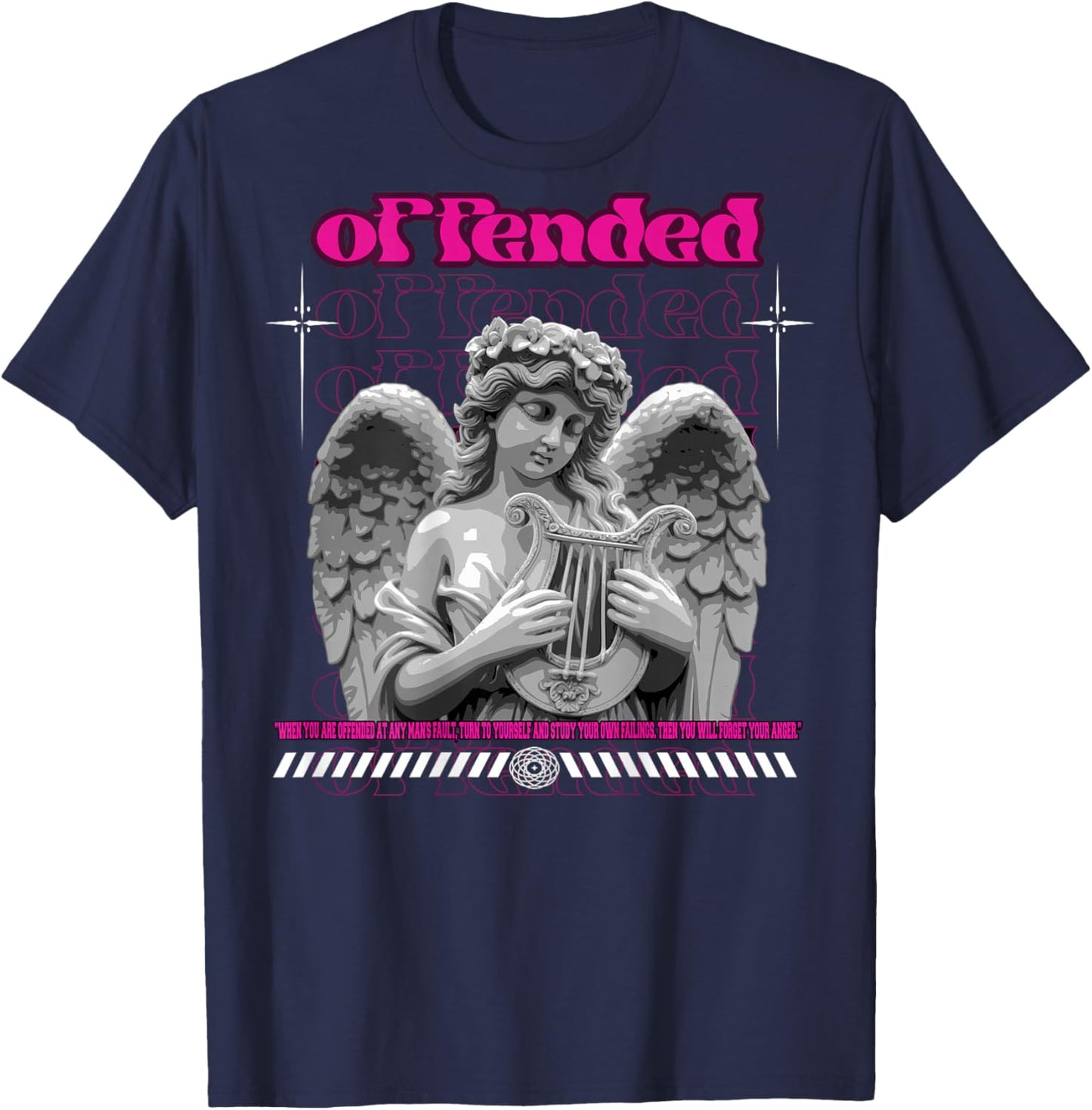 Y2K Angel Back Print Streetwear Aesthetic Hiphop Retro Urban T-Shirt - T-Shirt | Navy