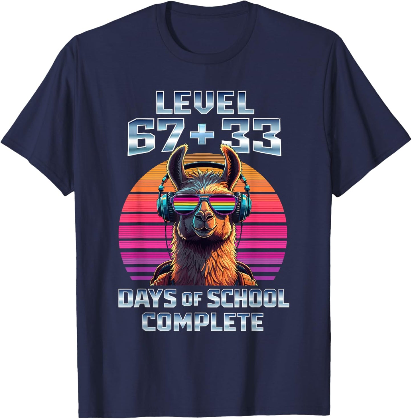 Level 67 33 Days of School 100th Day Funny Llama Boys Kids T-Shirt - T-Shirt | Navy