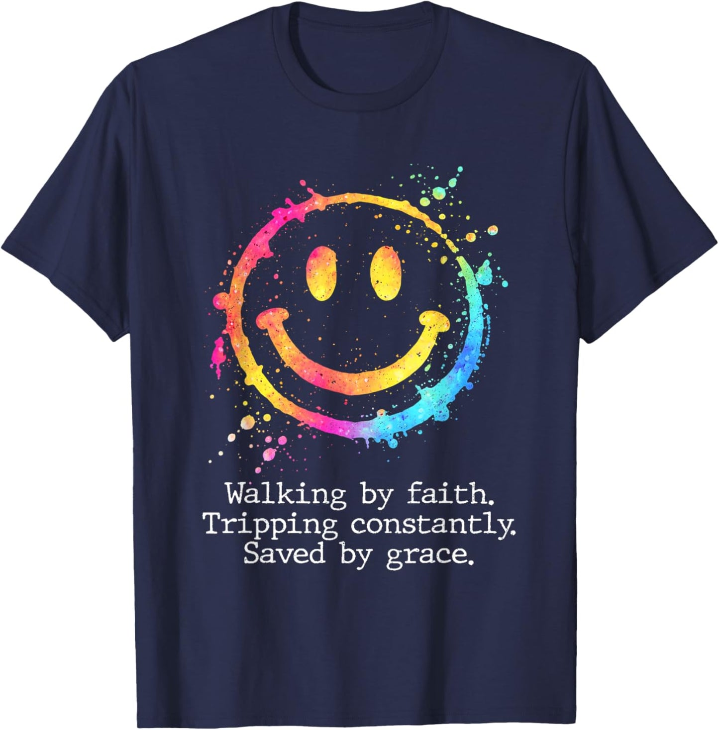 Retro Walking by Faith Tripping Constantly Saved by Grace T-Shirt - T-Shirt | Navy