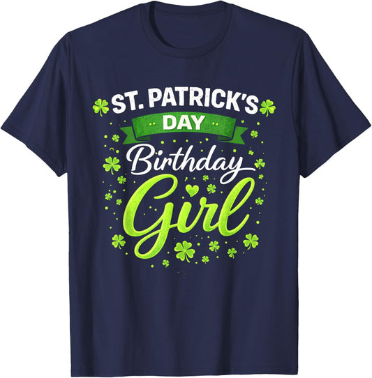 Girls St Patricks Day Birthday Irish Girl Shamrock St Pattys T-Shirt - T-Shirt | Navy