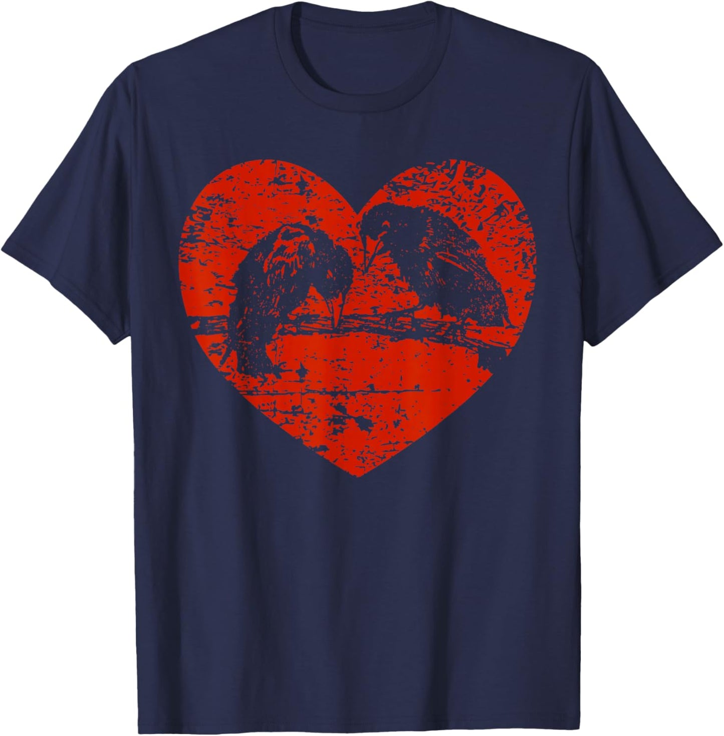 Vintage Valentines Day Graphic Novelty Crow Love Heart T-Shirt - T-Shirt | Navy