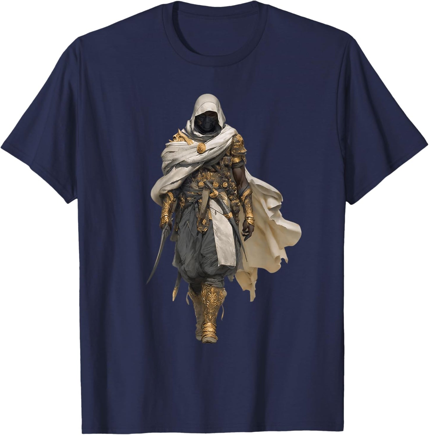 African Assassin Cloaked Desert Warrior White Cape Mythic T-Shirt - T-Shirt | Navy