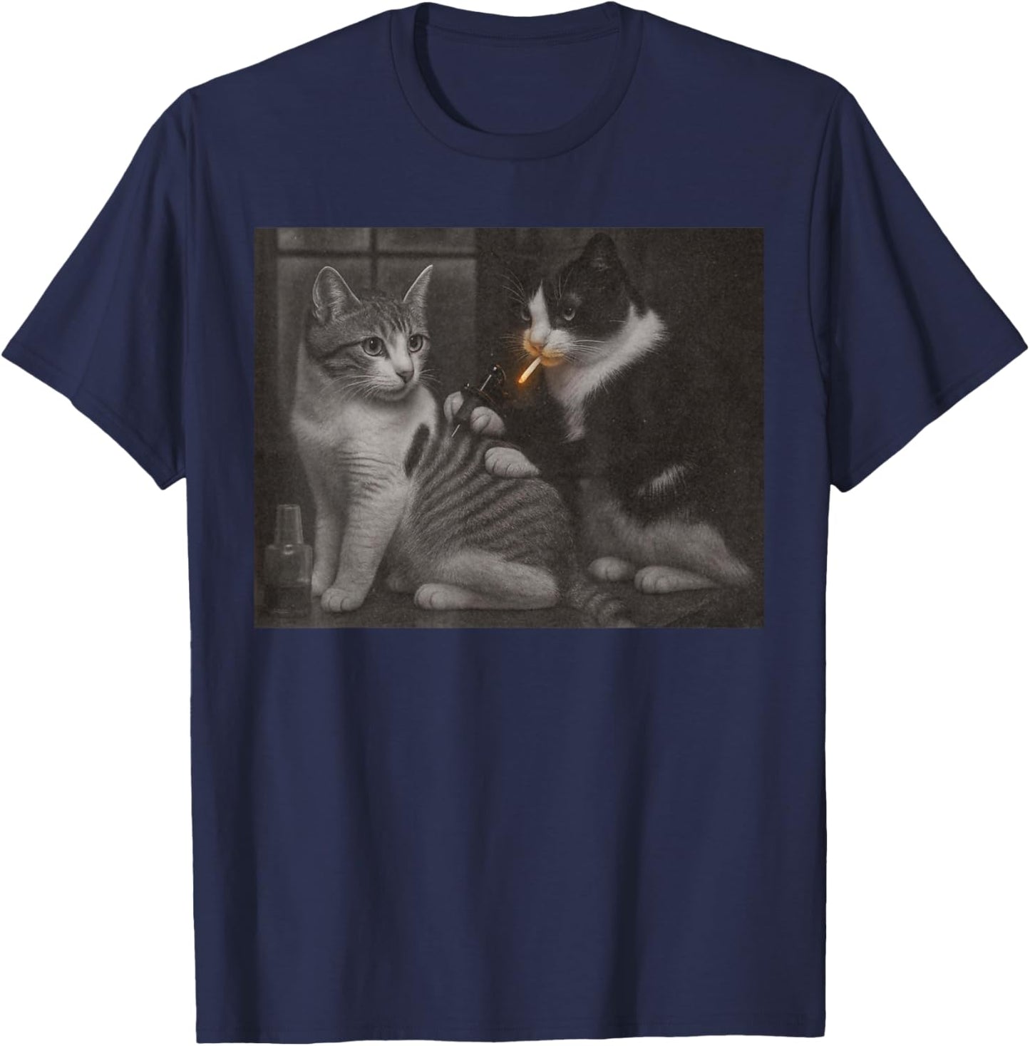 Vintage Cat Tattoo Inked Kitty Artist Funny Meme Men Women T-Shirt - T-Shirt | Navy