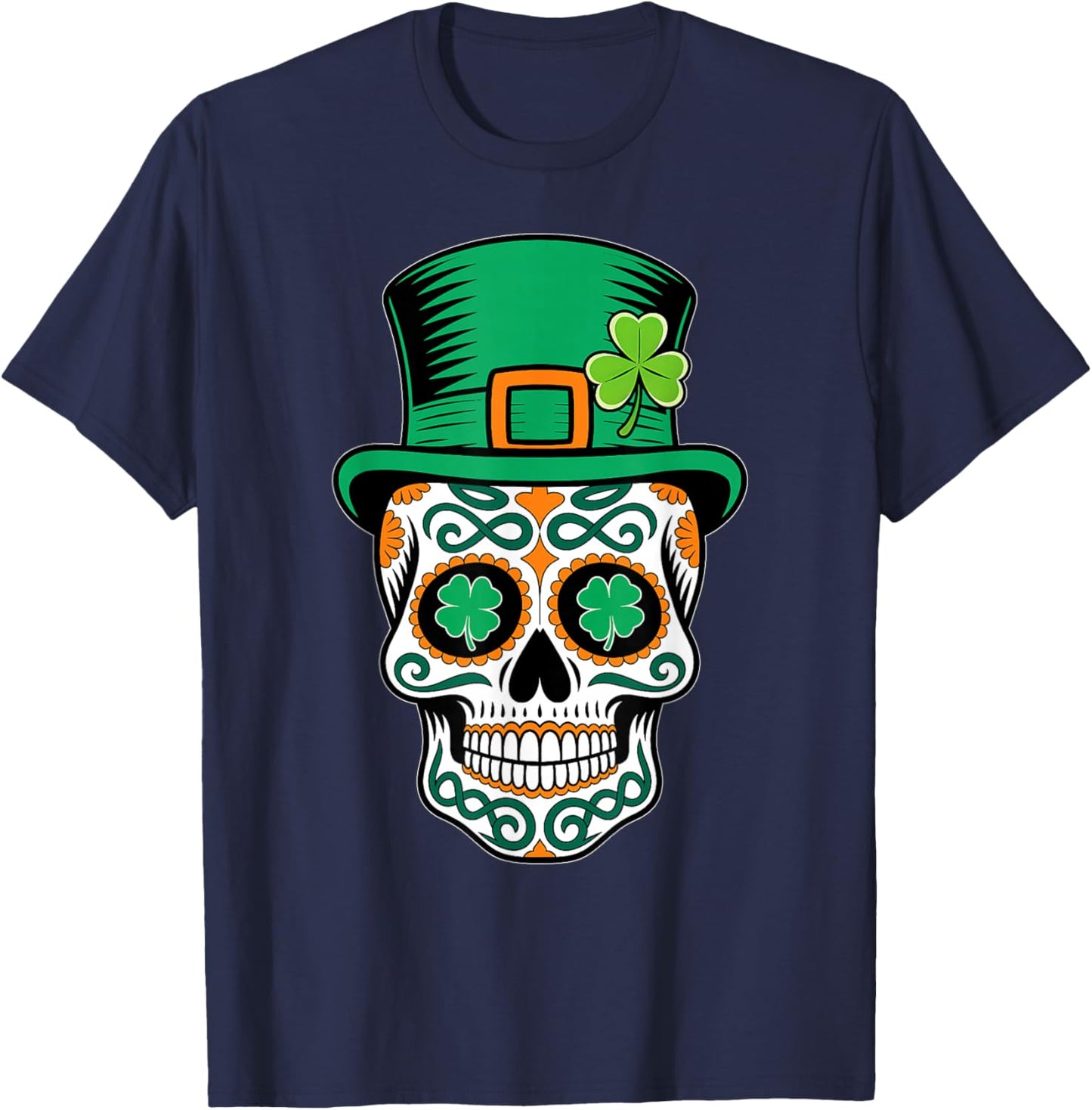 St Patricks Day Sugar Skull Saint Pattys Paddys Men Women T-Shirt - T-Shirt | Navy