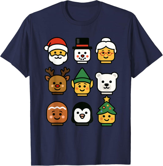 Christmas Building Brick Head Santa Elf Xmas Boys Kids Youth T-Shirt - T-Shirt | Navy