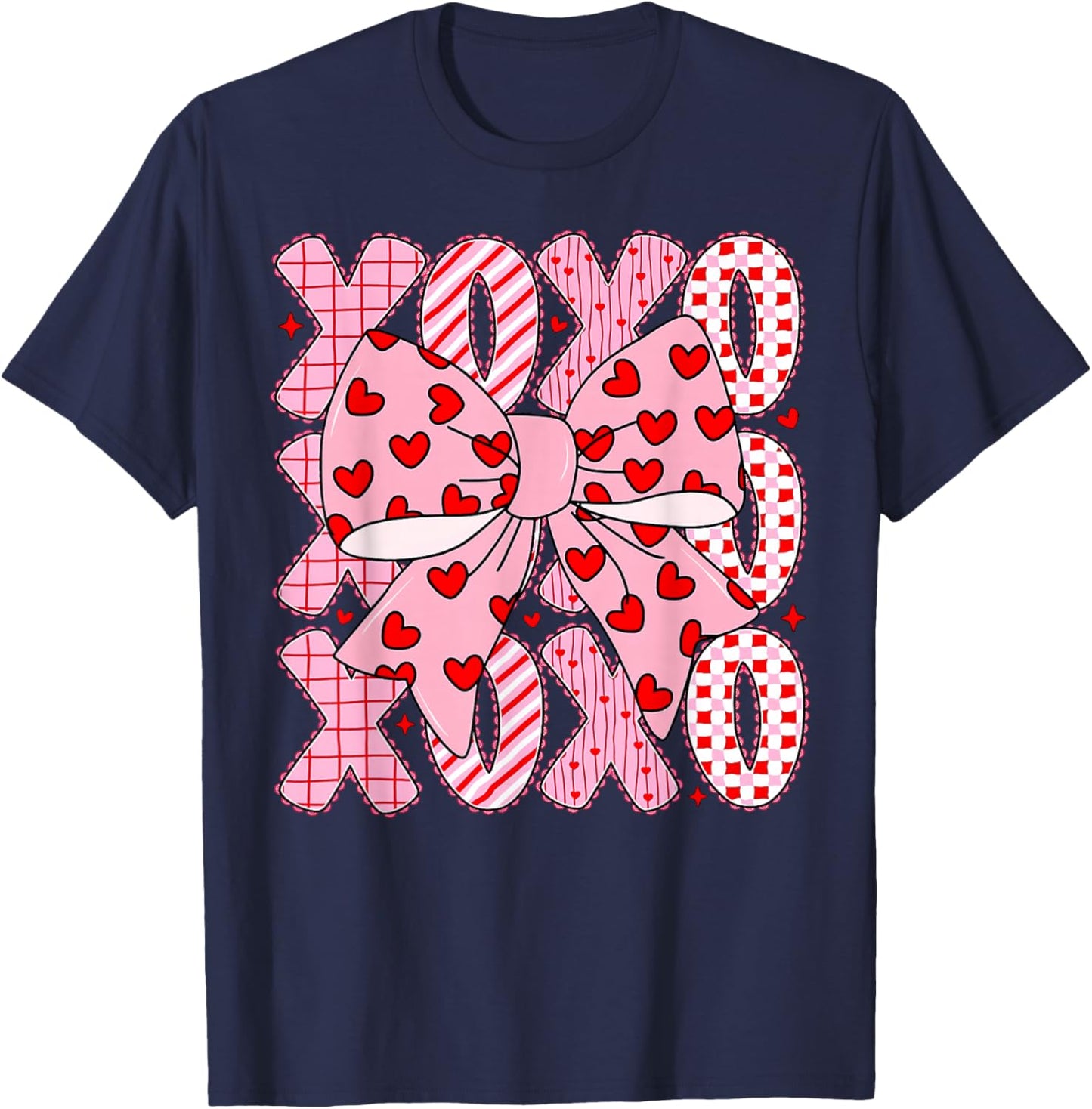 Valentine Coquette Bow XOXO Hearts Lover Girl Women T-Shirt - T-Shirt | Navy