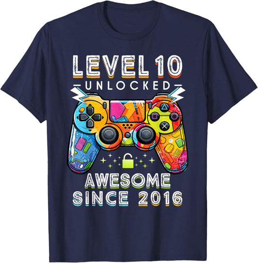 Level 10 Unlocked Awesome Since 2016 Video Game Kids T-Shirt - T-Shirt | Navy
