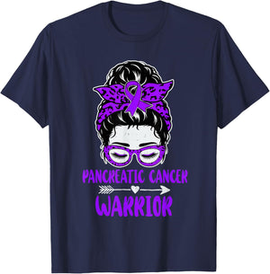 Pancreatic Cancer Warrior Awareness Ribbon Purple T-Shirt - T-Shirt | Navy