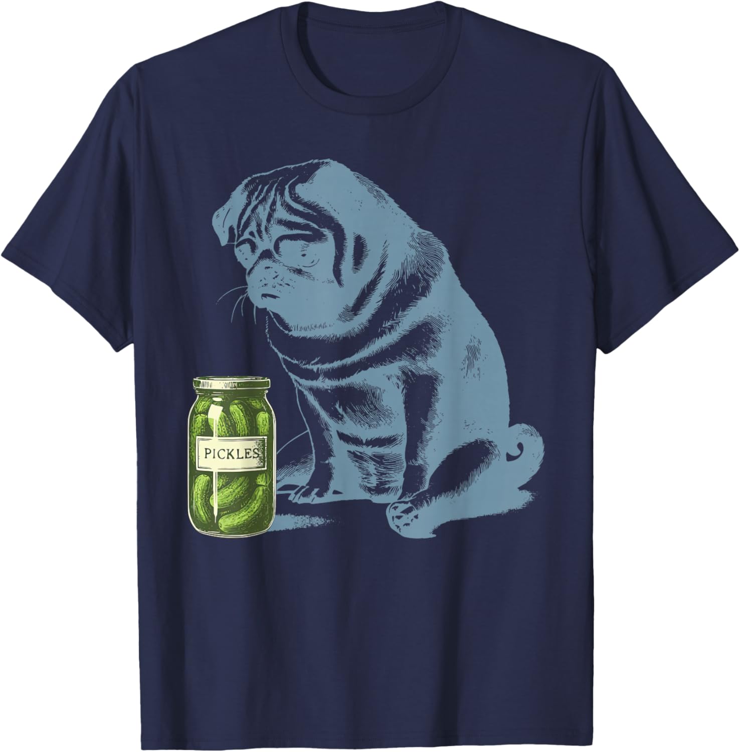 Vintage Pug Dog Pickle Jar Vegetarian Vegetable Pet Lover T-Shirt - T-Shirt | Navy