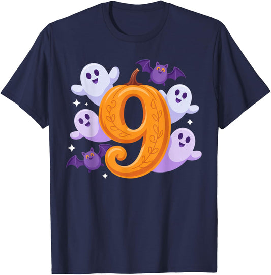 Number 9 Ghostly Halloween Vibe for Spooky Season T-Shirt - T-Shirt | Navy