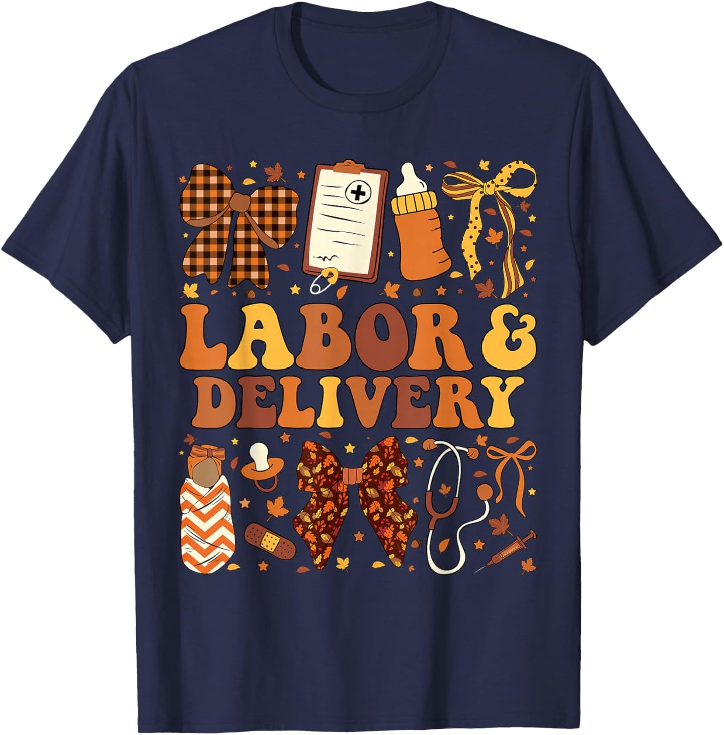 Thanksgiving L&D Nurse Coquette Labor Delivery Fall Autumn T-Shirt - T-Shirt | Navy