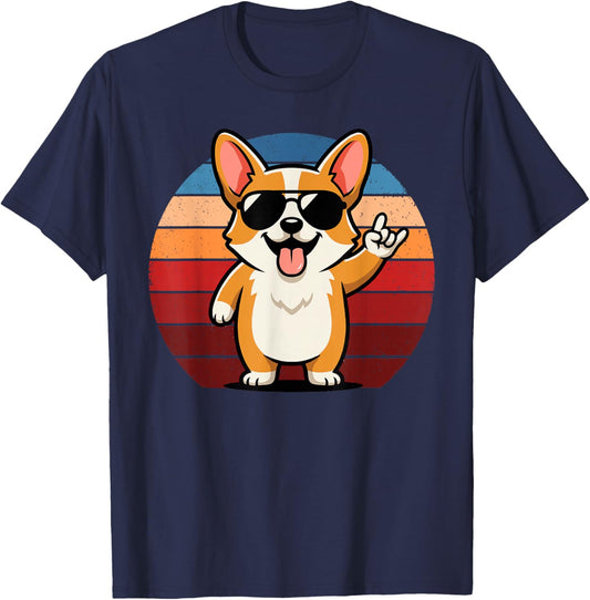 Retro Corgi Dog Mom Dog Dad Funny Corgi T-Shirt - T-Shirt | Navy