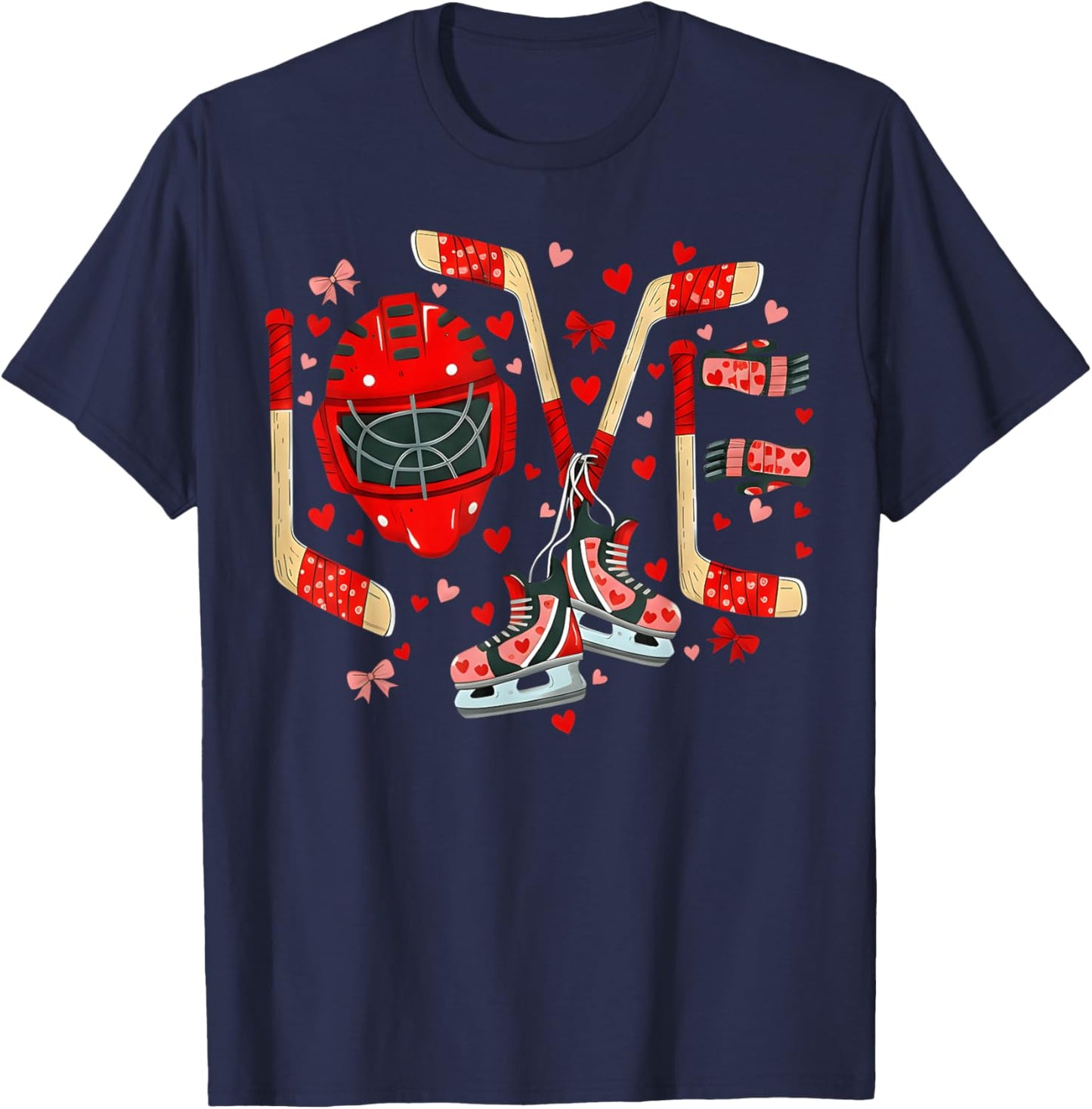 Valentines Day Love Ice Hockey Items Men Boys Kids Teens T-Shirt - T-Shirt | Navy