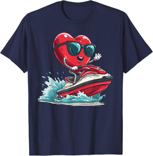 Jet Ski Heart Jet Skiing Valentine's Day Sunglasses T-Shirt - T-Shirt | Navy