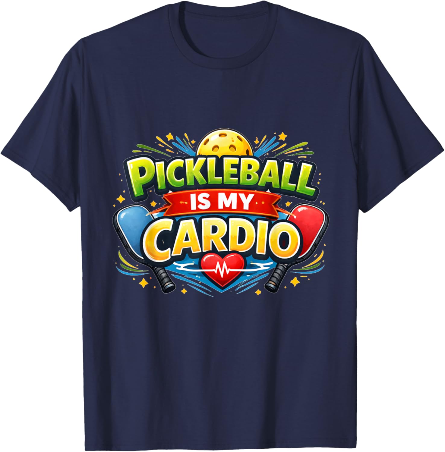 Pickleball is My Cardio Funny Pickleball Player Humor T-Shirt - T-Shirt | Navy