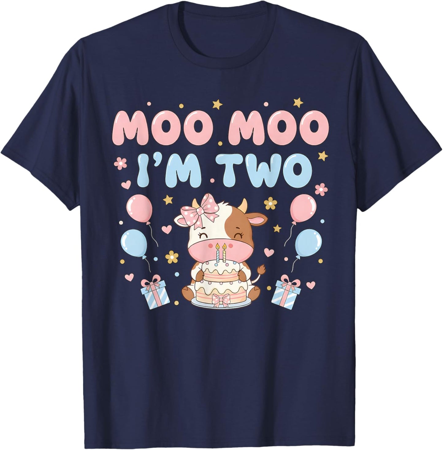 Im Two Birthday Moo Cow Farm Bday Party 2 Year Old Toddler T-Shirt - T-Shirt | Navy