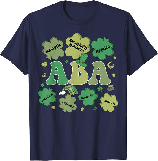 ABA Therapy Shamrock Lucky Therapist St Patricks Day T-Shirt - T-Shirt | Navy