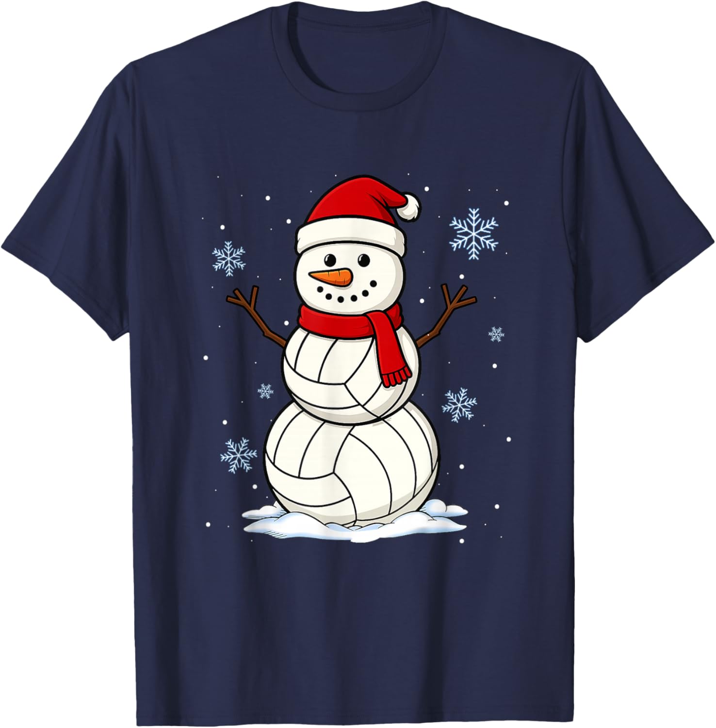 Volleyball Snowman Merry Christmas Funny Sports Xmas Pajamas T-Shirt - T-Shirt | Navy